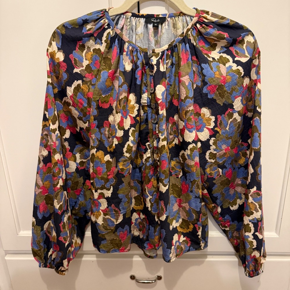 Rails Mariah Blouse XS Blue Marguerite Floral Lyocell Peasant Top